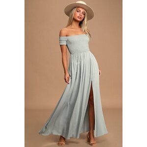 Lulus Patsy Sage Blue Off-the-shoulder Dress - Size M